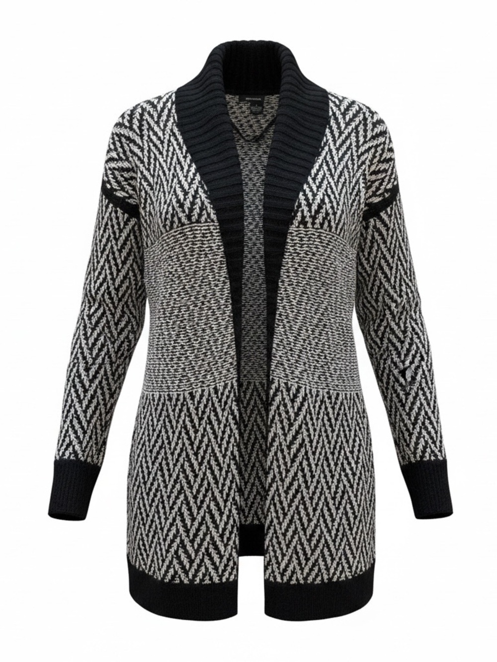 DKNY Black and Gray Geometric Open-Front Cardigan
